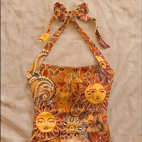 NWOT Golden Sun Paisley Halter Tankini Top Swimsuit, Unlined, Size L - Picture 2 of 6